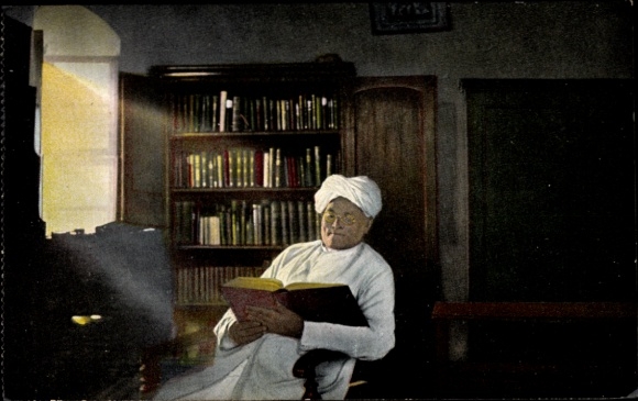 Postcard Madras India, Pastor Dewasagajam in his study, Evangelical Lutheran Mission in Leipzig