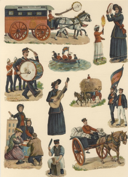11 wafer professions, including coachman, farmer, drummer, approx. 10 x 6 cm to 6 x 3 cm