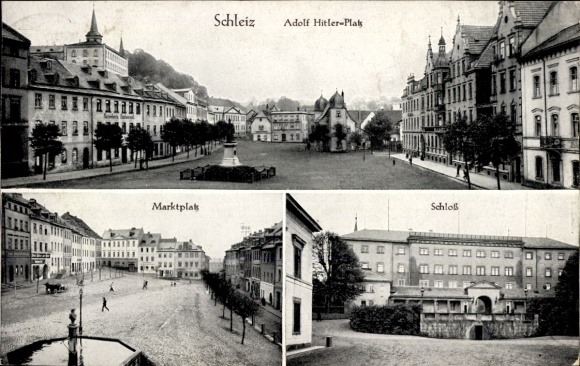 Ak Schleiz im Vogtland Thüringen,  Adolf Hitler-Platz, Marktplatz, Schloss, historisch