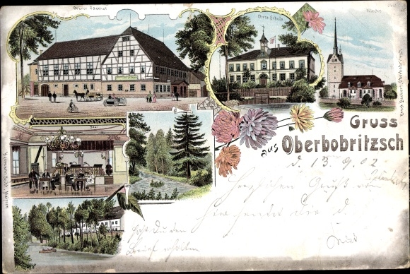 Litho Oberbobritzsch Bobritzsch Hilbersdorf im Erzgebirge, Kirche, Schule, Gasthof, Innenansicht