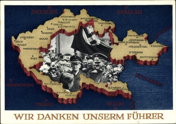 Postal stationery Postcard We thank our Führer, Sudetenland, Bohemia, Moravia, Hitler
