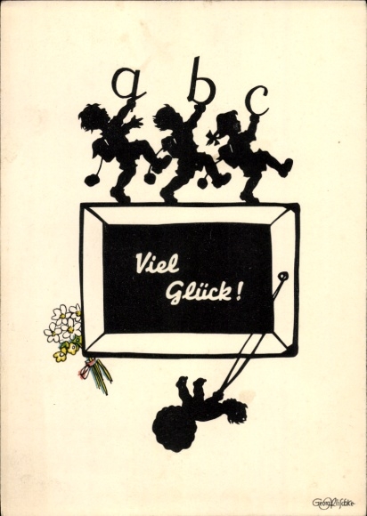 Paper cutting artist Postcard Plischke, G., congratulations school enrollment, children, pupils, school board