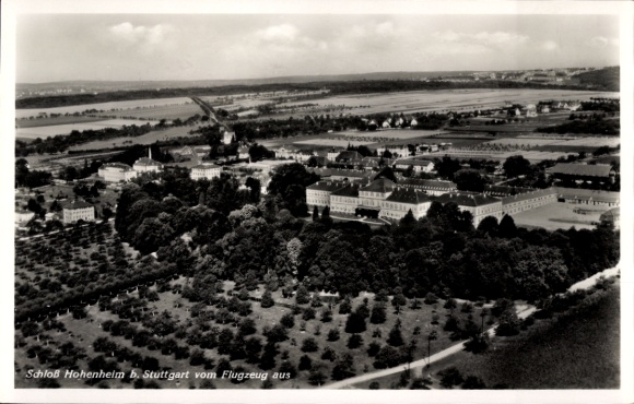 Postcard Hohenheim Stuttgart in Württemberg, Hohenheim Castle, aerial photograph, green areas, trees, buildings