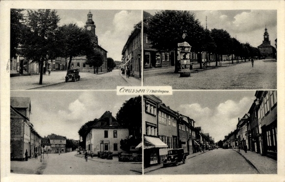 Ak Greußen in Thüringen, Teilansichten, Rathaus, Straßenpartie, Litfaßsäule