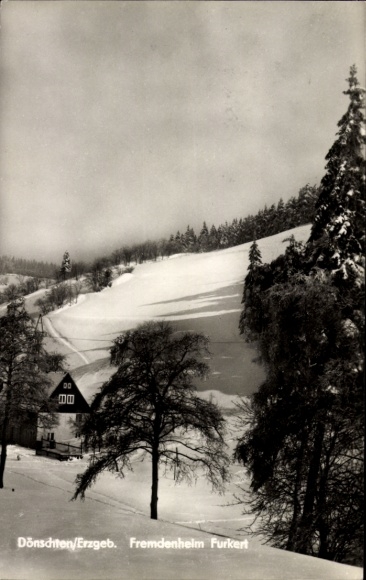 Postcard Dönschten Dippoldiswalde Eastern Ore Mountains, Furkert tourist home, winter