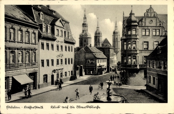 Postcard Lutherstadt Eisleben, city view, building, street view, architecture