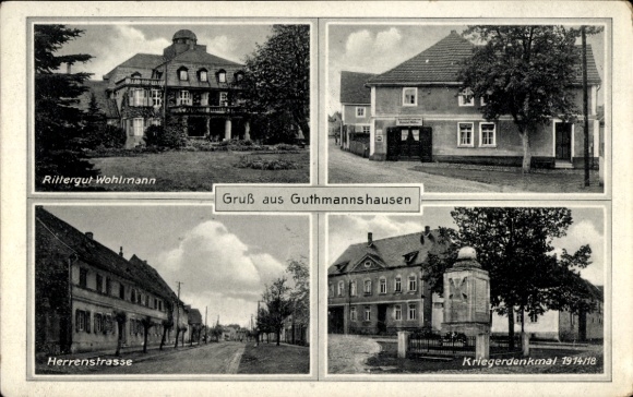 Postcard Guthmannshausen Buttstädt in Thuringia, Rittergut Wohlmann, Herrenstraße, war memorial 1914/