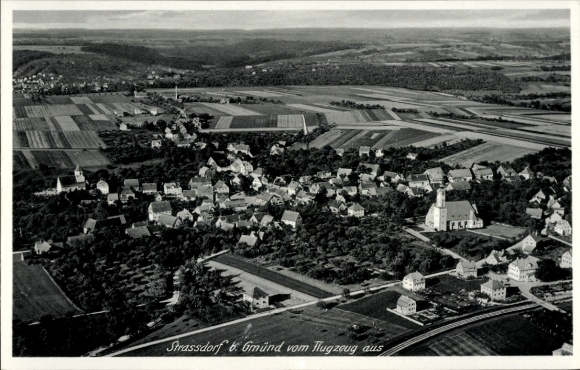 Postcard Straßdorf Schwäbisch Gmünd in Württemberg, aerial photograph