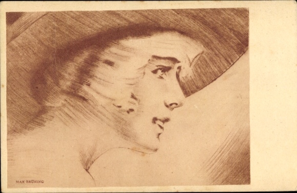 Artist Postcard Brüning, Max, portrait of a young woman, blonde hat