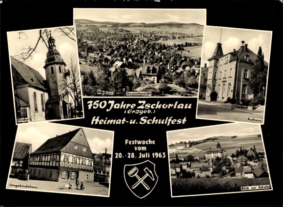 PC Zschorlau Erzgebirge, homeland and school festival 1963, overall view, town hall