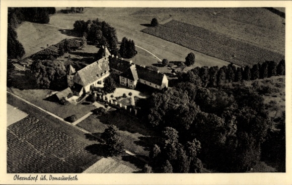 Postcard Obenhausen Markt Buch Schwaben, aerial view of a building, lots of greenery, rural surroundings