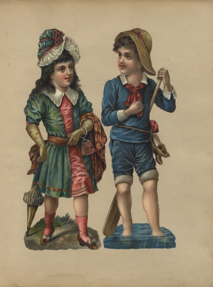 2 wafers BEAUTIFUL! Girl with umbrella, boy with paddle, each approx. 24 x 9 cm