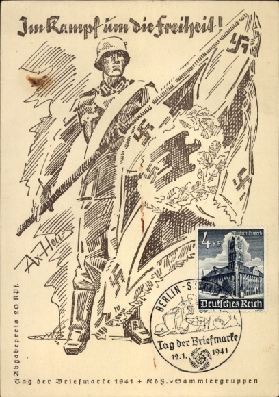 Künstler Ak Axster Heudtlaß, Im Kampf um die Freiheit, Tag der Briefmarke 1941, KdF