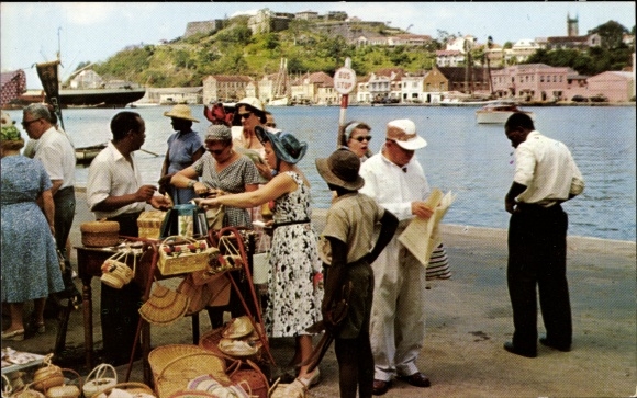 Postcard Saint George's Grenada, selling local handicrafts