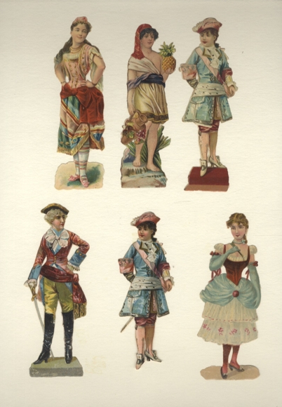 6 opłatków Dziewczęta w strojach teatralnych, strojach ludowych, każdy ok. 12 x 4 cm