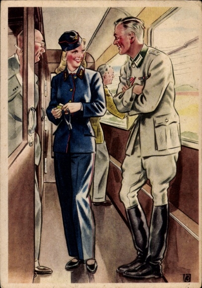 Artist Postcard Becker, Women create for you, The train conductor, Wehrmacht, No. 653