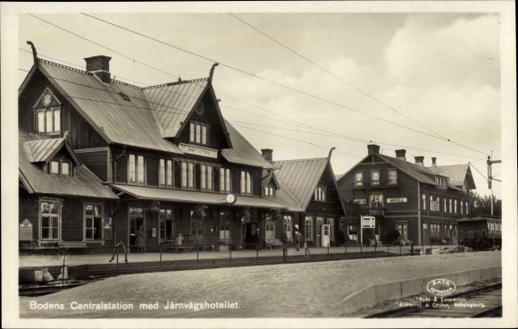Postcard Boden Sweden, Centralstation, Järnvägshotellet