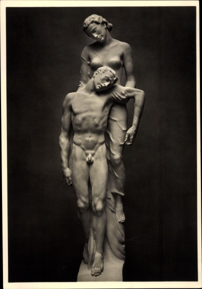 Ak Plastik von Josef Thorak, Letzter Flug, Haus der Deutschen Kunst HdK 414, Photo Hoffmann