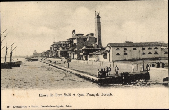 Postcard Port Said Egypt, lighthouse, Quai Francaois Joseph