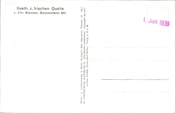 Postcard Geckenheim Weigenheim, aerial photograph, war memorial, Frankenberg Castle, To the fresh spring