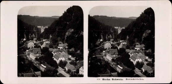 Stereo cabinet Photo Hřensko Herrskretschen Elbe Reg. Ústí, view of the town