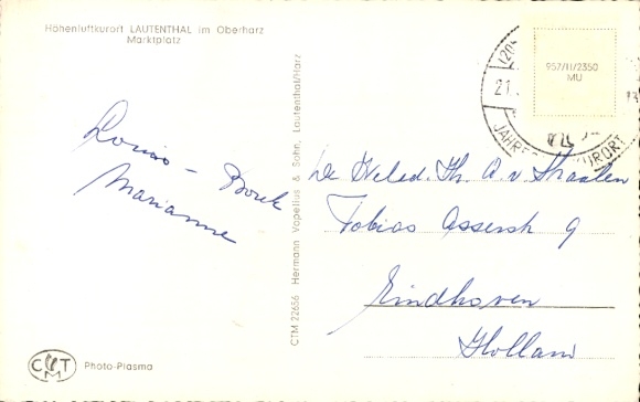 Ansichtkaart Lautenthal Langelsheim in de Oberharz, marktplein met fontein, auto, cabriolet