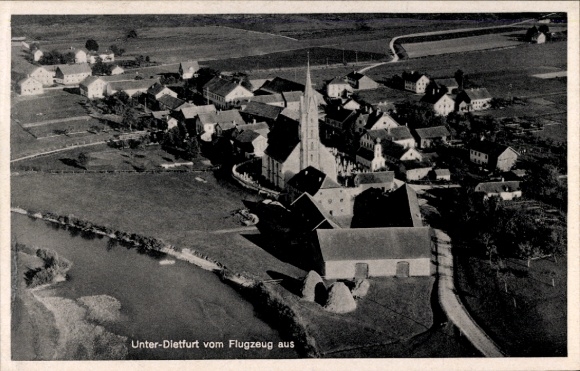 Postcard Unterdietfurt Lower Bavaria, aerial photograph