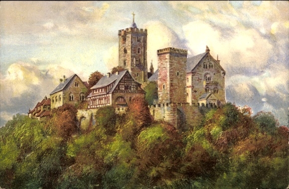 Postcard Lutherstadt Eisenach in Thuringia, Wartburg, castle, landscape, clouds,