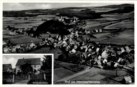 Postcard Wernberg Köblitz in the Upper Palatinate, aerial photograph, Schlenz-Kurheim