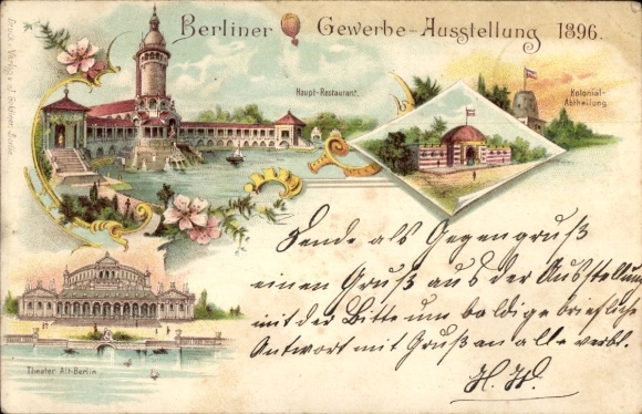 Chromo-Litho Berlin Trade Exhibition 1896, Main Restaurant, Theater Alt Berlin, Colonial Department