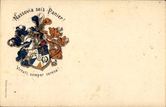 Studentika Postcard Würzburg, Corps Nassovia, coat of arms