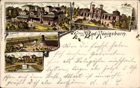 Litho Königsborn Unna im Ruhrgebiet, Kurgarten, Kurhaus, Theater