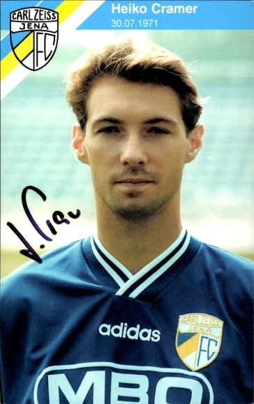 Handtekeningkaart voetballer Heiko Cramer, FC Carl Zeiss Jena, handtekening