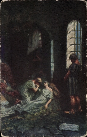 Artist Postcard Mastroianni, Domenico, scene from Quo Vadis, Lygia in prison