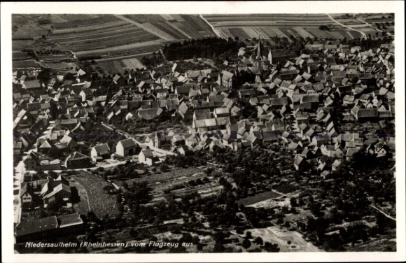 Postcard Nieder-Saulheim in Rheinhessen, aerial photograph
