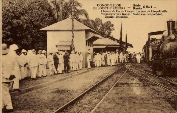 Postcard Kinshasa Léopoldville DR Congo Zaire, railway, station