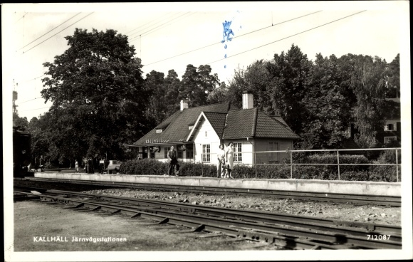 Postcard Kallhäll Schweden, The railway station