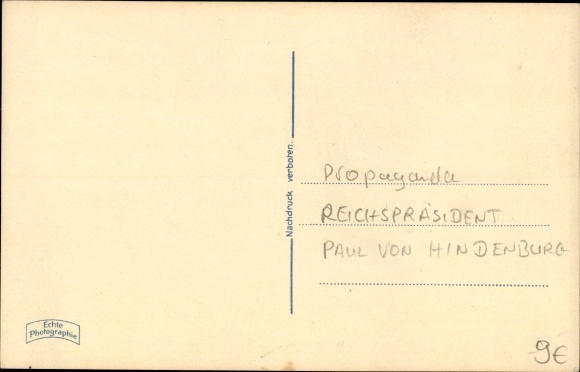 Postcard President of the Reich Paul von Hindenburg, portrait