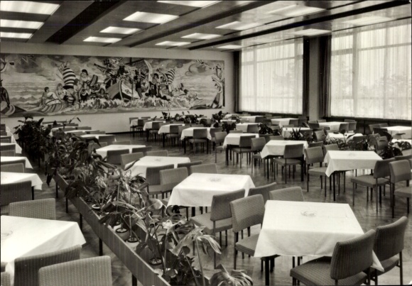 Postcard Binz Island of Rügen, FDGB recreation home Rügen, dining room