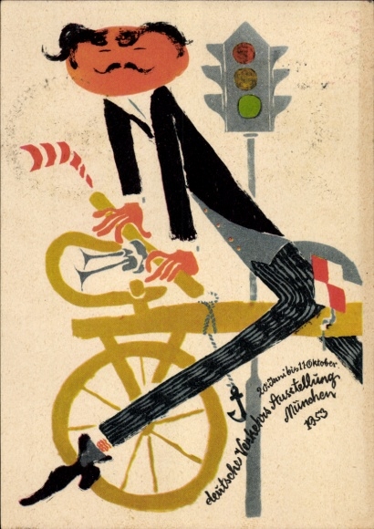 Künstler Ak Sporer, München Bayern, Deutsche Verkehrsausstellung 1953, Ampel, Fahrrad