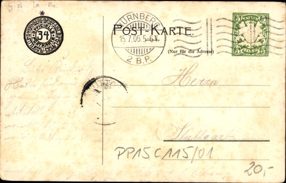 Papeteria pocztowa lito Norymberga, wystawa państwowa 1906, Prince Regent Luitpold, PP 15 C 115 01
