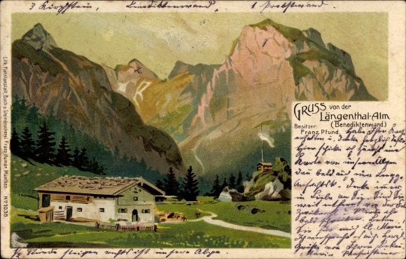 Chromo-Litho Lenggries in the district of Bad Tölz Wolfratshausen, Längentalalm, owned by Franz Pfund