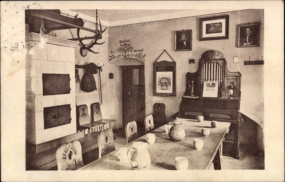 Postcard Ansprung Marienberg in the Ore Mountains, youth hostel Hüttstadtmühle, interior view