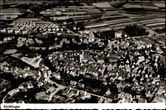 Postcard Knittlingen in Württemberg, aerial view of many houses, fields in the background