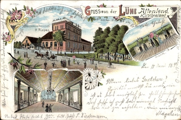 litho Lühe Jork in het Altes Land, Vestiging Fernsicht, eigenaar H. Rieper, hal, aanzicht