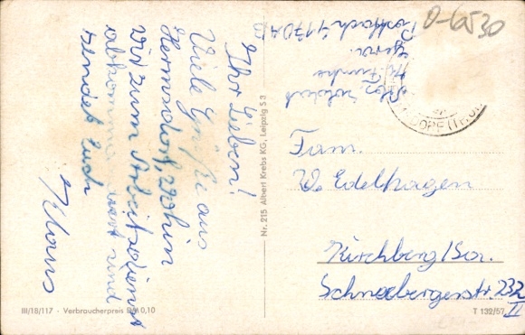 Postcard Hermsdorf in Thuringia, main street, bookstore