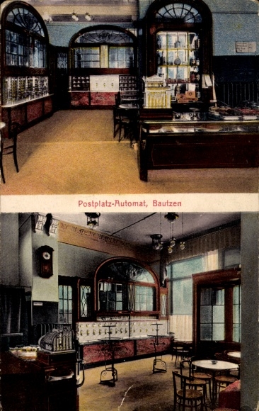 Postcard Bautzen in Upper Lusatia, Postplatz machine, interior view