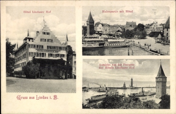 Ak Lindau am Bodensee Schwaben, Hotel Lindauer Hof, Hafen