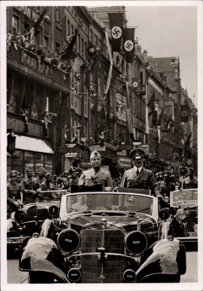 KP Monachium Bawaria, Hitler i Mussolini, historyczne spotkanie 18 czerwca 1940 r., jazda mercedesem