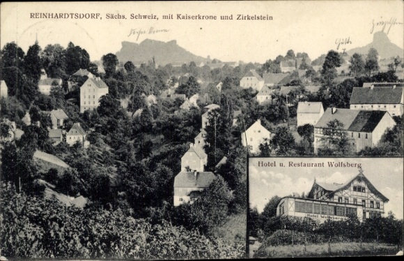 Ak Reinhardtsdorf Schöna in Saksen, Kaiserkrone, Zirkelstein, Hotel Restaurant Wolfsberg
